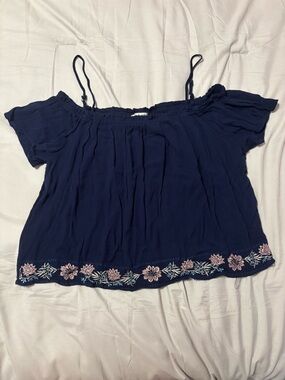 bleuh ciel Navy Off-Shoulder Embroidered Camisole